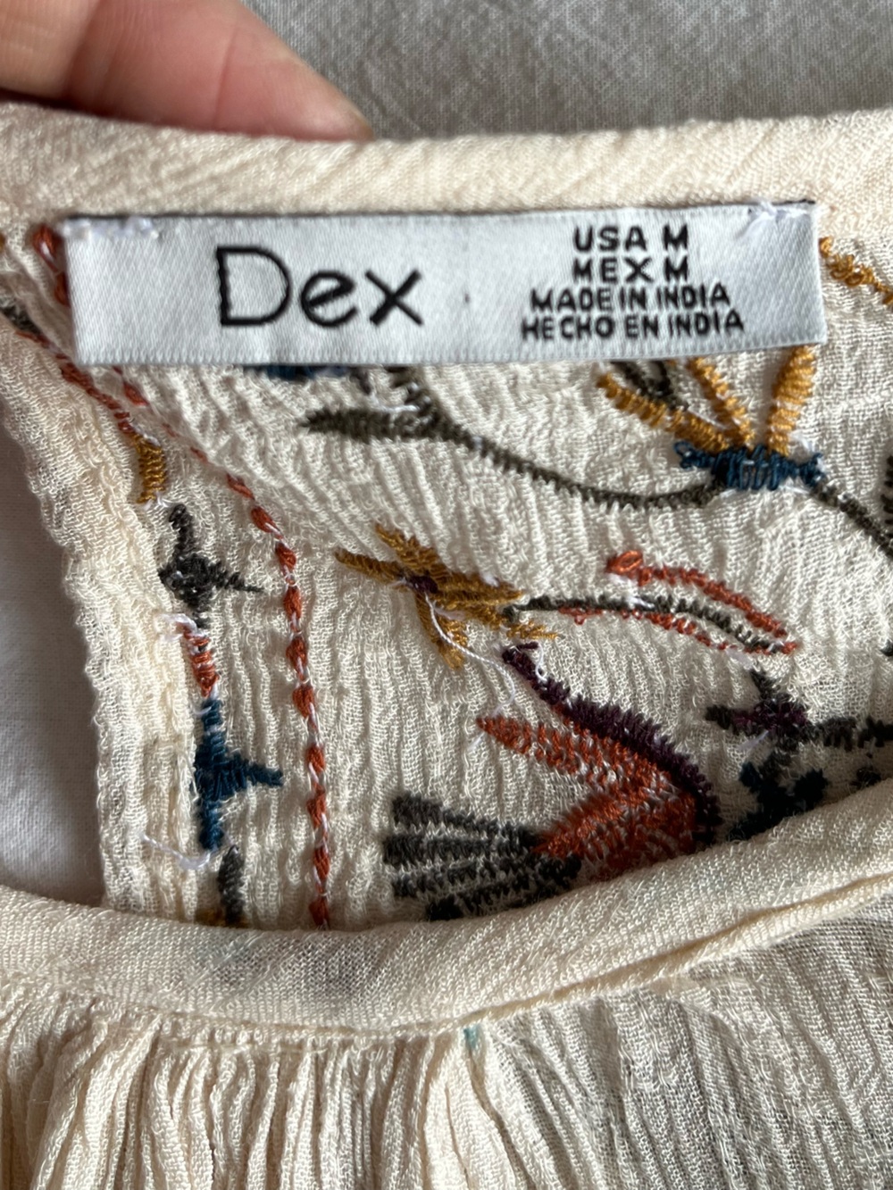 DEX Embroidered Boho Peasant Blouse Cream Floral Size M Prairie Fairycore 70’s - Picture 4 of 16